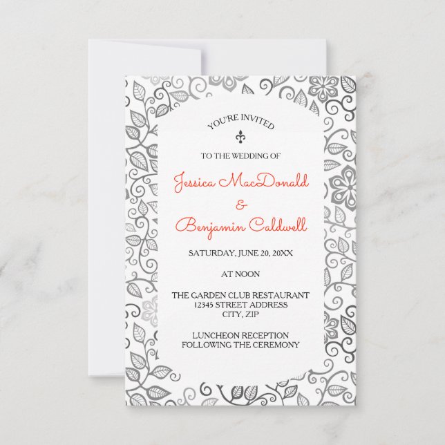 Convite de Casamento Floral Preto e Branco-3x5 (Frente)