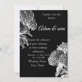 Convite de Casamento Floral Preto e Branco Elegant