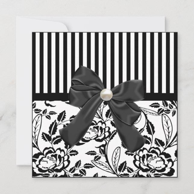Convite de Casamento Floral Preto e Branco Elegant (Frente)