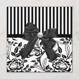 Convite de Casamento Floral Preto e Branco Elegant