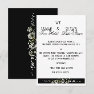 Convite de Casamento Floral Preto e Branco Moderno