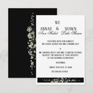 Convite de Casamento Floral Preto e Branco Moderno