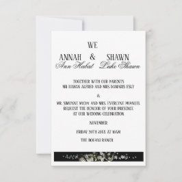 Convite de Casamento Floral Preto e Branco Moderno