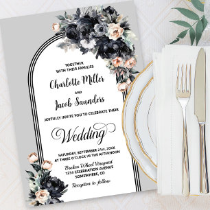 Convite de Casamento Floral Preto e Cinza em Arco