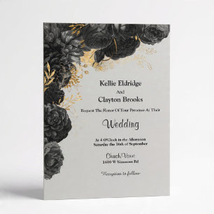 Convite de Casamento Floral Preto e Dourado