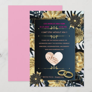 Convite de Casamento Floral Preto e Dourado Elegan