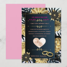 Convite de Casamento Floral Preto e Dourado Elegan