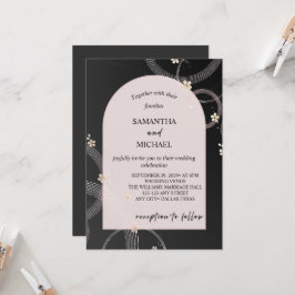 Convite de Casamento Floral Preto e Dourado Rosa