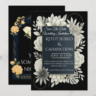 Convite de Casamento Floral Preto e Marfim Elegant