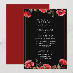 Convite de Casamento Floral Preto e Vermelho Forma