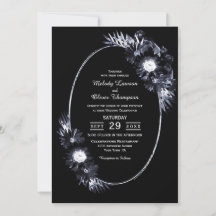 Convite De Casamento Floral Preto Elegante