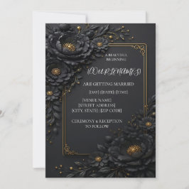 Convite de casamento floral preto elegante