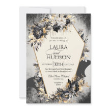 Convite de Casamento Floral Preto Halloween Gótico