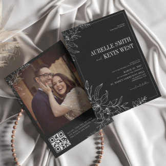 Convite de Casamento Floral Preto Rústico Elegante
