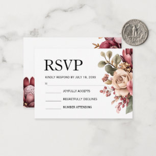 Convite de Casamento Floral Protea Bege Borgonha