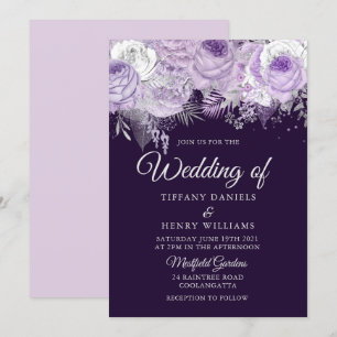 Convite de casamento Floral Purple Sparkle Bonito