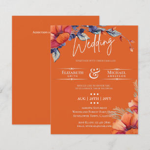 Convite de casamento Floral Púrpura de Laranja BU
