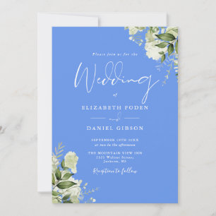 Convite de Casamento Floral QR Code Verde Azul Cen