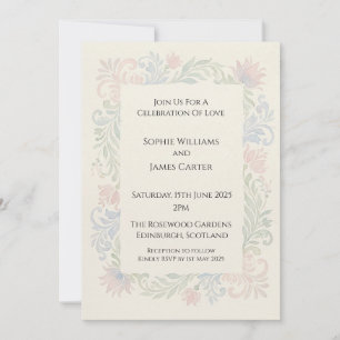 Convite de Casamento Floral Rolo Pastel