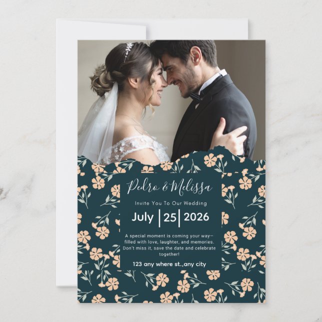 Convite de Casamento Floral Romântico (Frente)