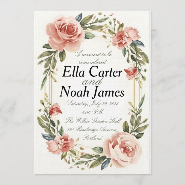 Convite de Casamento Floral Romântico Bege (Frente)