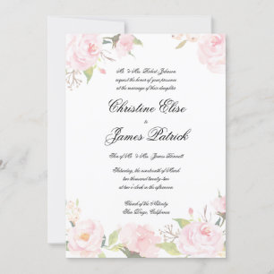 Convite De Casamento Floral Romântico Blush