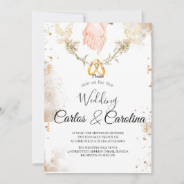 Convite de Casamento Floral Romântico com Anéis de