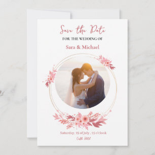 Convite de Casamento Floral Romântico com Foto