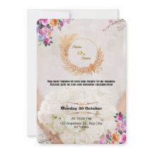 Convite de Casamento Floral Romântico Dourado