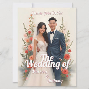 Convite de casamento floral romântico estilo vinta