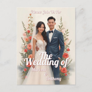 Convite de casamento floral romântico estilo vinta