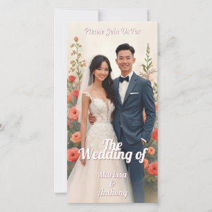 Convite de casamento floral romântico estilo vinta