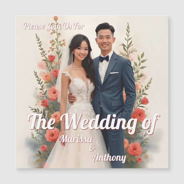 Convite de casamento floral romântico estilo vinta (Frente)