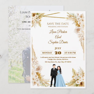 Convite de Casamento Floral Romântico Jardim Bege