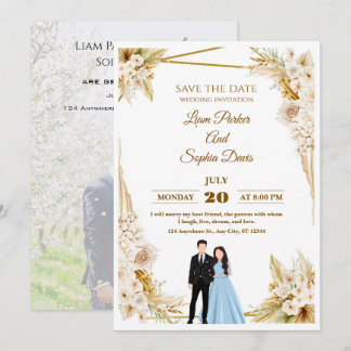 Convite de Casamento Floral Romântico Jardim Bege