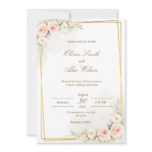 Convite de Casamento Floral Romântico Poeira Rosa