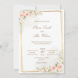 Convite de Casamento Floral Romântico Poeira Rosa