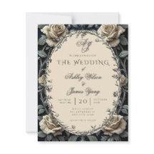Convite de Casamento Floral Romântico Preto Atempo