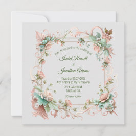 Convite de casamento floral romântico quadrado