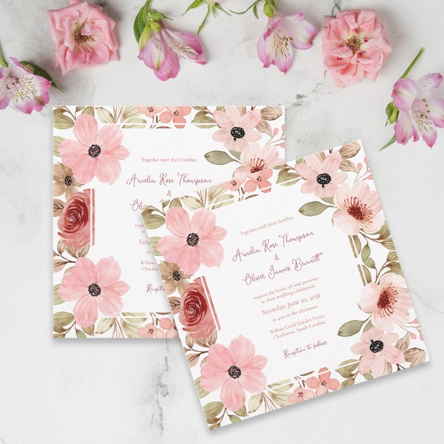 Convite de Casamento Floral Romântico Rosa Bege (Blush Pink Romantic Floral Wedding Invitation)