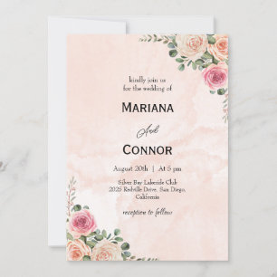 Convite de Casamento Floral Romântico Rosa Creme