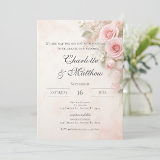 Convite de casamento floral rosa