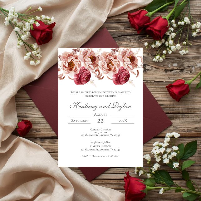 Convite de casamento floral rosa (Criador carregado)