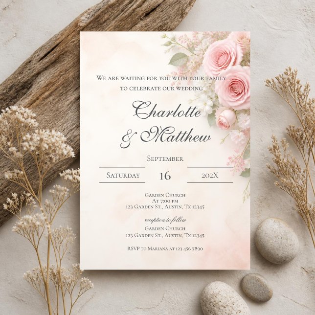 Convite de casamento floral rosa (Criador carregado)