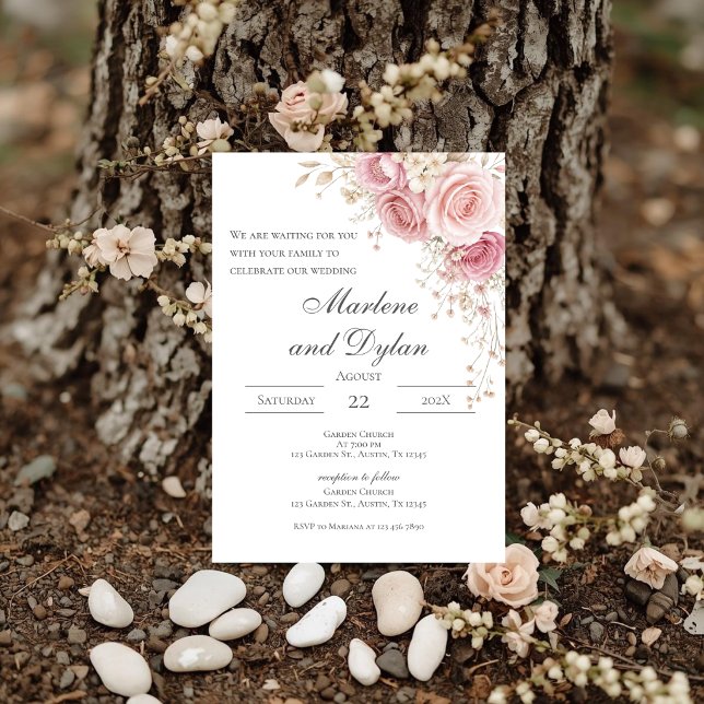 Convite de casamento floral rosa (Criador carregado)