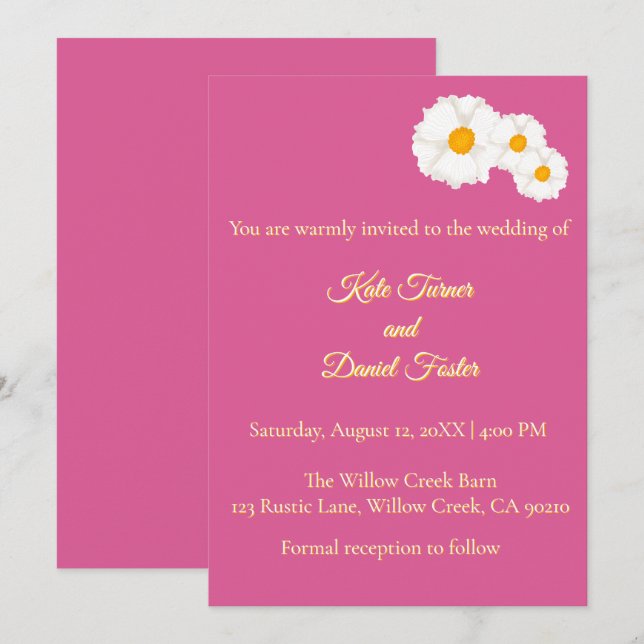 Convite de Casamento Floral Rosa (Frente/Verso)