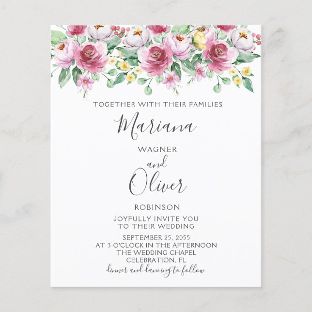Convite de Casamento Floral Rosa Amarelo Orçamento (Frente)
