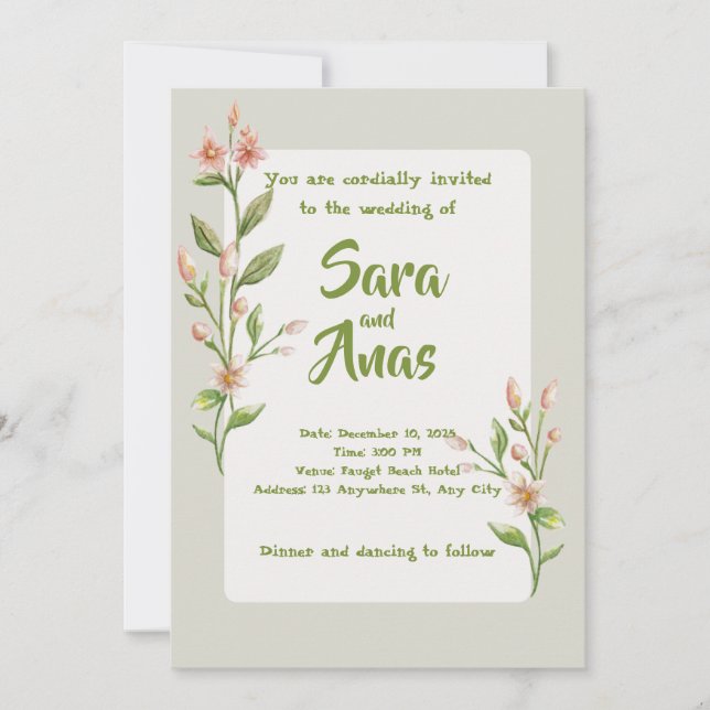 Convite de Casamento Floral Rosa Aquarela (Frente)