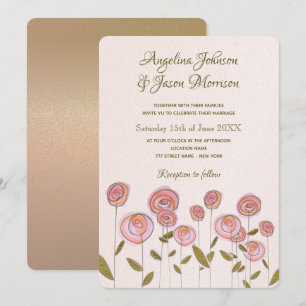 Convite de Casamento Floral Rosa Artsy