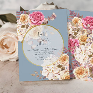 Convite de Casamento Floral Rosa Azul Poeira Pêsse